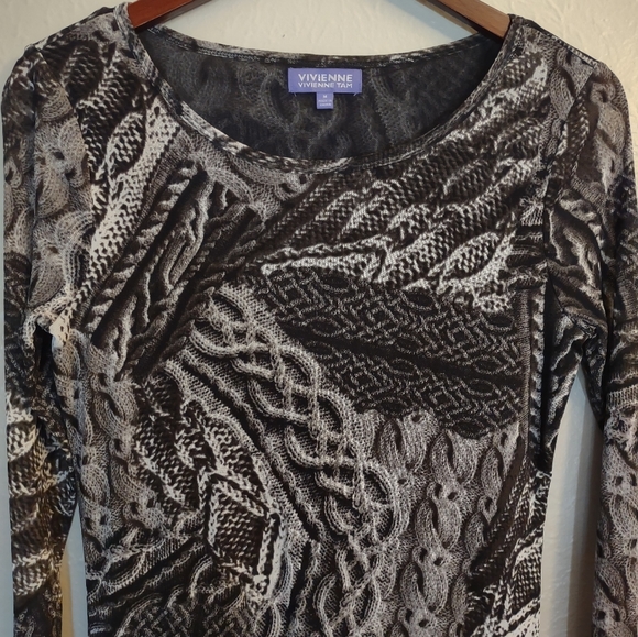 Vivienne Tam Mesh Long Sleeve Top Trompe L'Oeil Cable Knit Print Lined - Picture 5 of 15